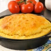 Bisquick cornbread baked in a cast iron skillet