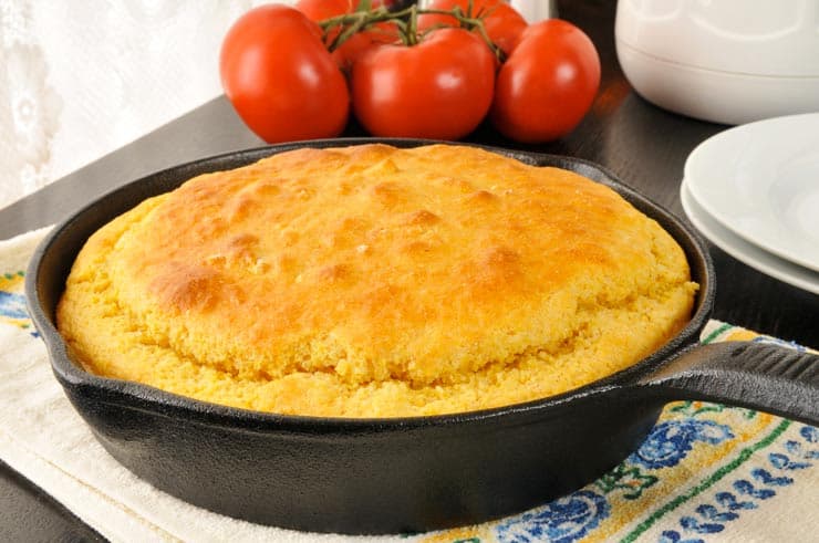 Bisquick cornbread baked in a cast iron skillet