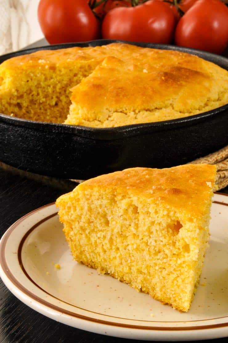 Slice of bisquick cornbread on a plate