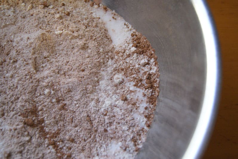 Dry ingredients for Mississippi Mud Brownies in a silver bowl