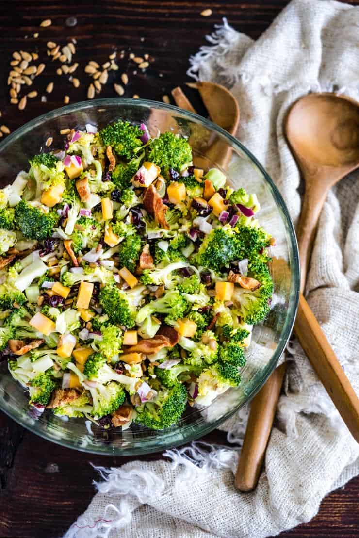 Cold Broccoli Salad with Bacon in a bowl