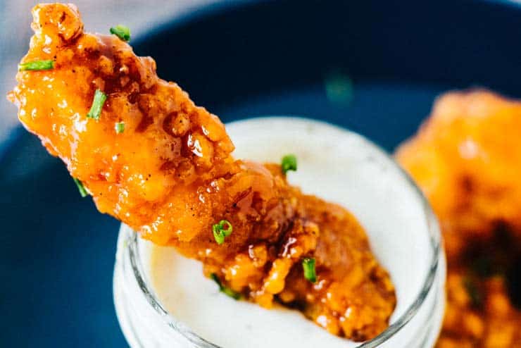 Wingers Sticky Fingers Recipe--Chicken Strips dipped in ranch dressing