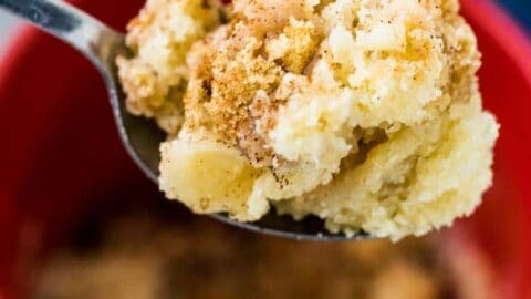 Coffee Cake In A Mug-- the perfect remedy for a sugar craving when you don't want to spend a lot of time or heat up the oven. #coffee #cake #microwave #mug