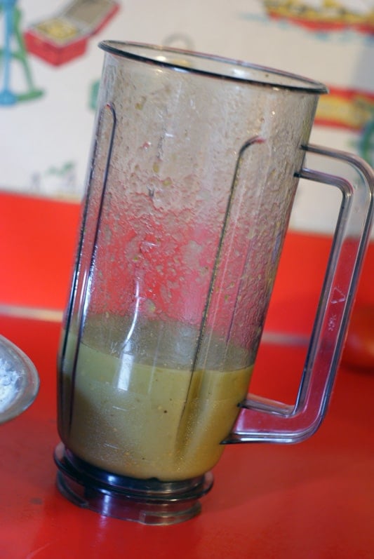 green enchilada sauce in blender jar