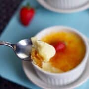 spoonful of creme brulee up close