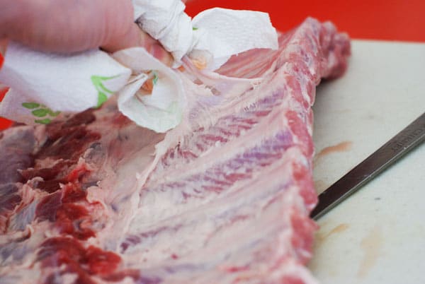 removing the membrane from the back of pork ribs