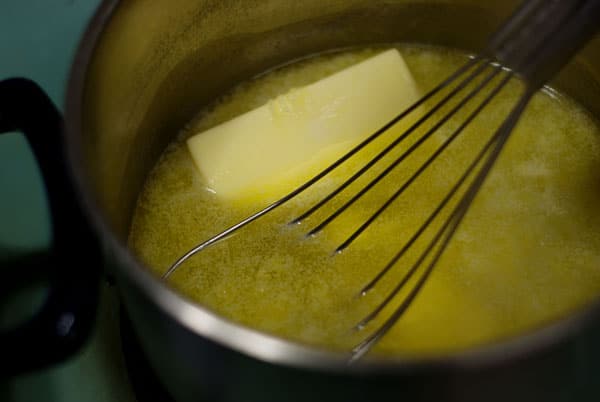 melted butter in pot on the stove