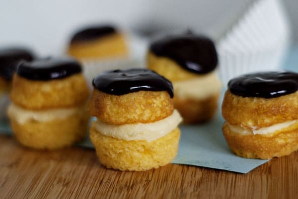 Bite-sited Boston cream pie 