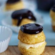 Bite-sited Boston cream pie