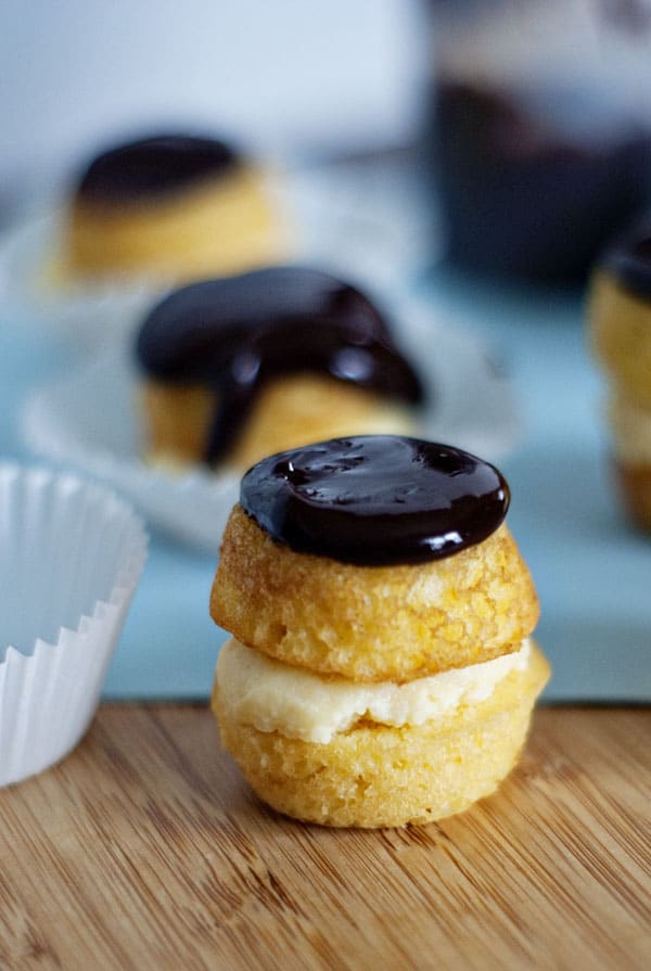 Bite-sited Boston cream pie