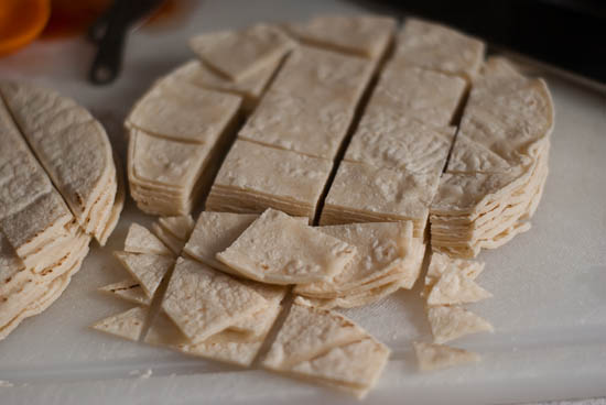 15 Corn tortillas cut into squares.