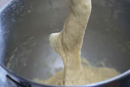 Easy German Crumb Cake mix in a silver mixing bowl.