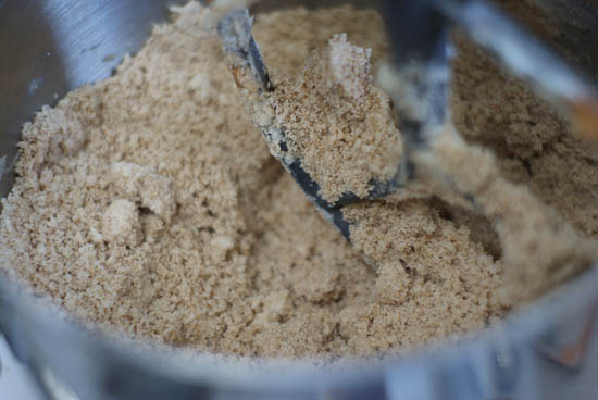  Flour, brown sugar, cinnamon, salt, shortening and corn starch in a mixing bowl.