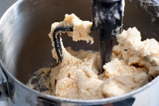 Sour Cream Sugar Cookie dough in an electric mixer.