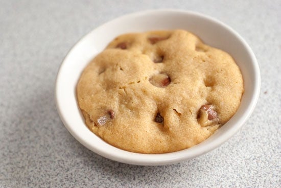 A baked pizookie just out of the microwave