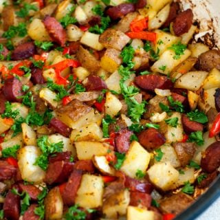 Oven Roasted Potato and Sausage Skillet | Heather Likes Food