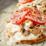 Easy Kentucky Hot Browns with shredded chicken and fresh tomatoes.