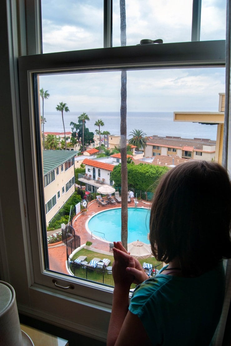 Looking out of our hotel room onto the pool.