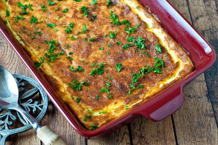 Spoon Bread with Cheddar and Garlic Heather Likes Food