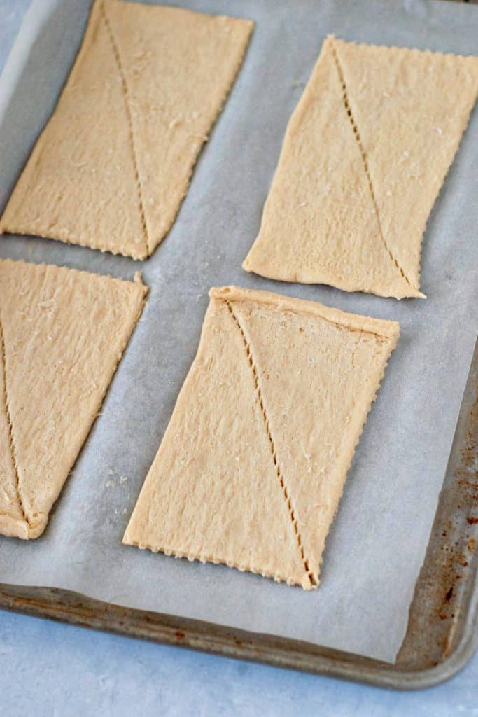 Easy Pizza Sticks-- crescent rolls on baking sheet