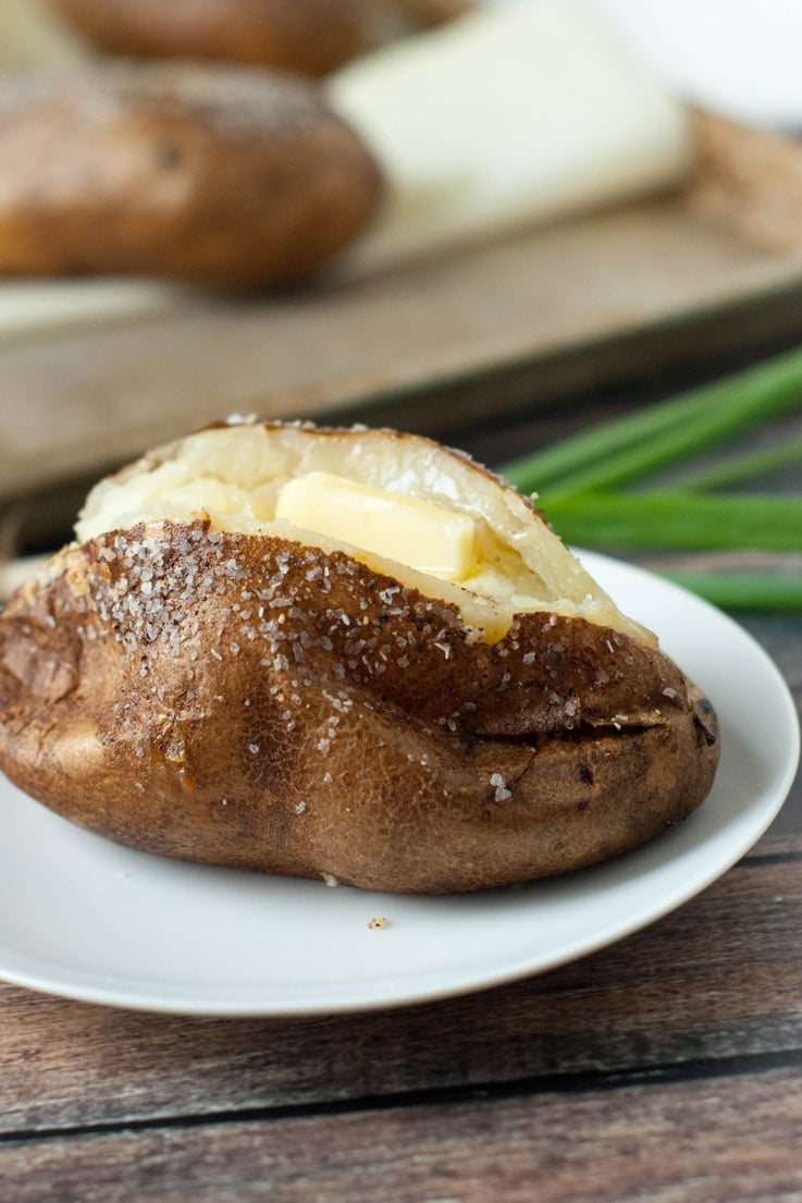 Baked Potatoes just like you get at the fancy steakhouses! Super simple and so, so easy! 