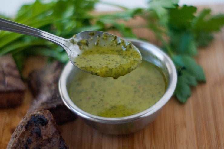 This sauce is awesome on steaks and chicken. Used as a marinade or for dipping, it makes everything taste fresh, bright and like it just came from the garden. A must make!