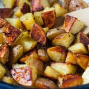These Super Crispy Oven Roasted Garlic Potatoes are what my dreams are made of. They are made quick and easy in the oven and take just a few minutes to throw together, making them a perfectly quick side for dinner!