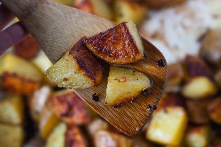 These Super Crispy Oven Roasted Garlic Potatoes are what my dreams are made of. They are made quick and easy in the oven and take just a few minutes to throw together, making them a perfect quick side for dinner!