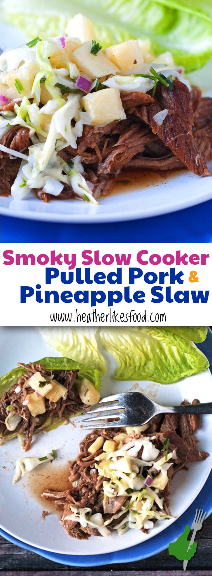 Smoky Slow Cooker Pulled Pork with Pineapple Slaw | heatherlikesfood.com