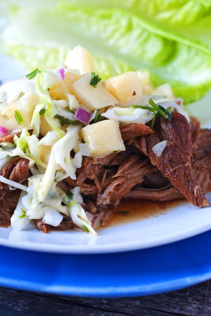 Smoky Slow Cooker Pulled Pork with Pineapple Slaw | heatherlikesfood.com