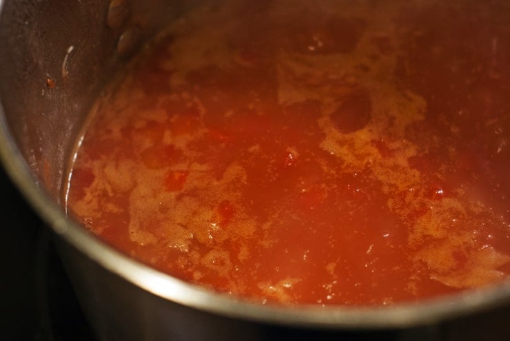 tomato soup simmering in a pot