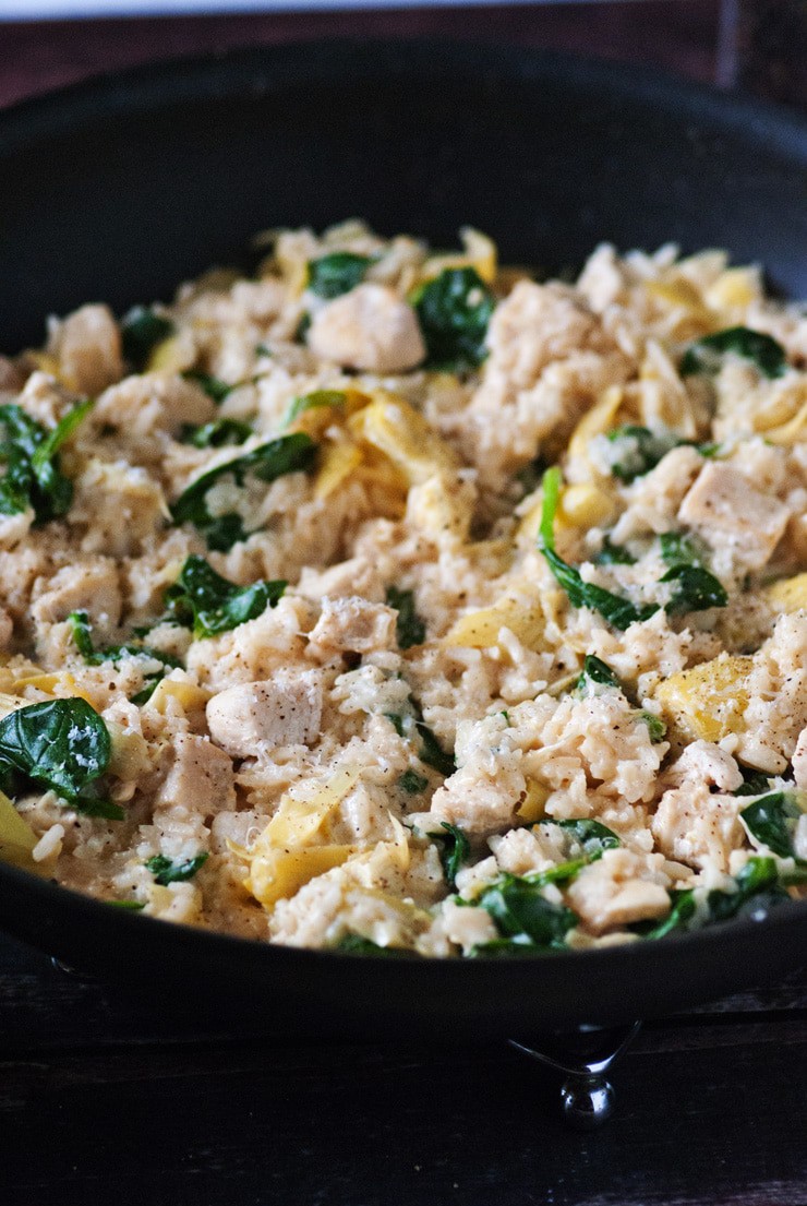 One Pan Spinach Artichoke Chicken and Rice