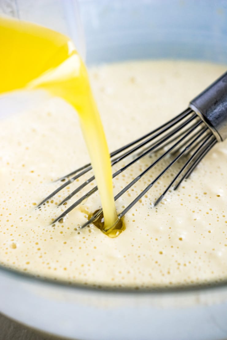 Homemade Pancake mix stirred with butter, eggs and milk for perfect pancakes from scratch