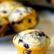 One bowl + one short-cut ingredient = easy blueberry muffins! SO EASY, even a baby can make them! REALLY!!