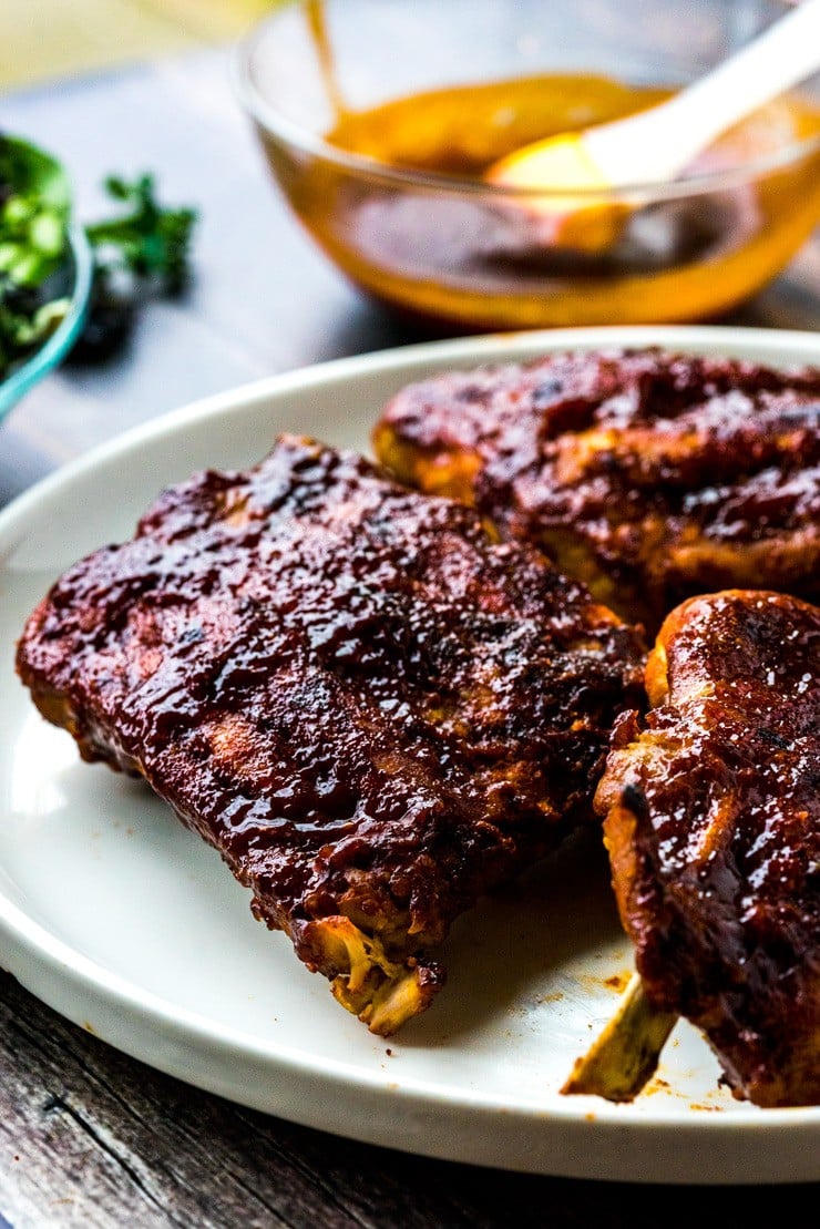 BBQ Instant Pot Ribs on a white plate