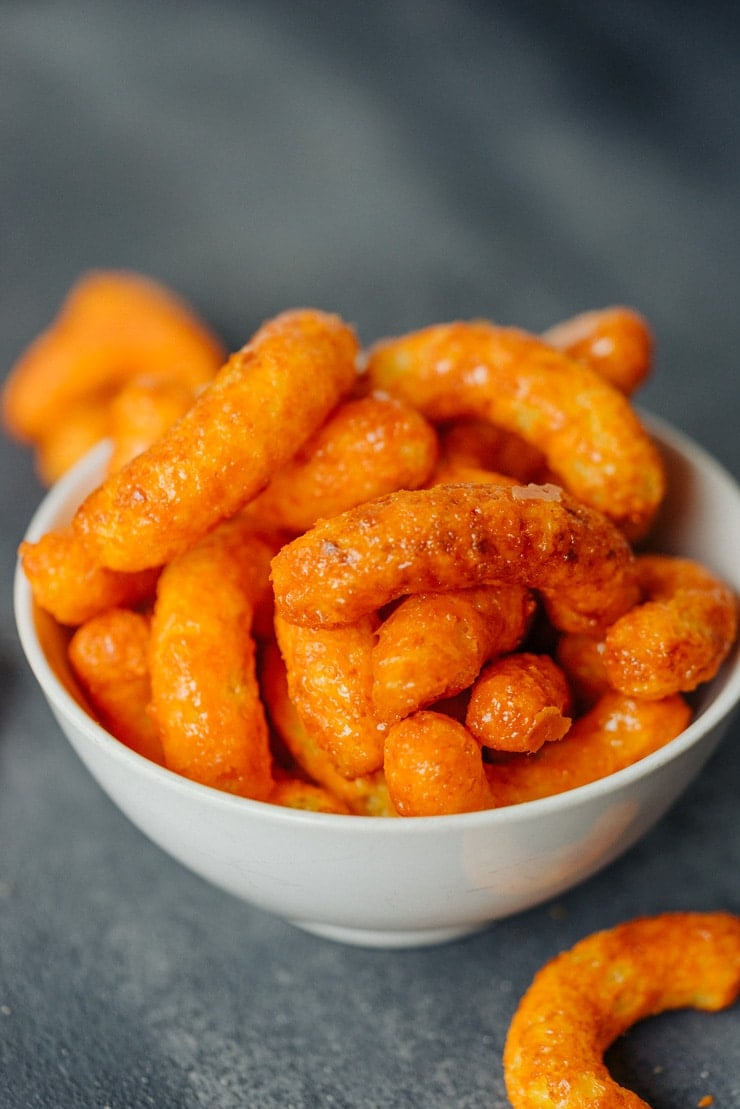  Candied Caramel Cheetos or Coyote Droppings in a white bowl. 