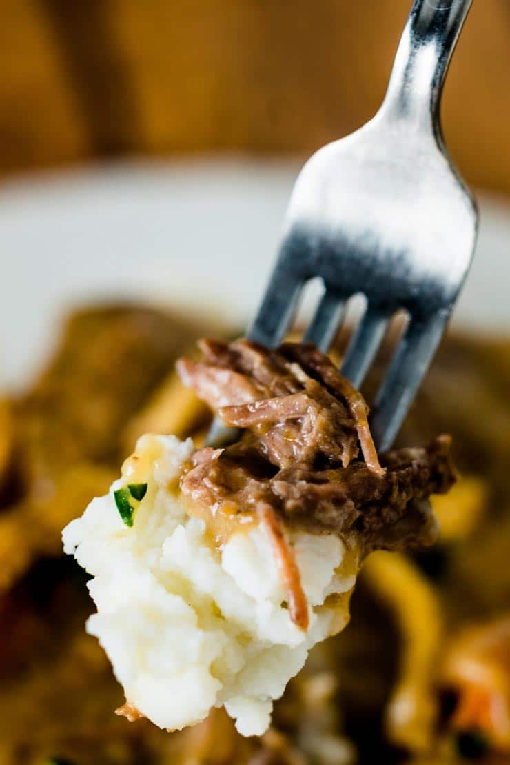 Instant Pot Pot Roast-- A Sunday dinner-worthy meal made in about an hour thanks to the Instant Pot and just a handful of ingredients. 