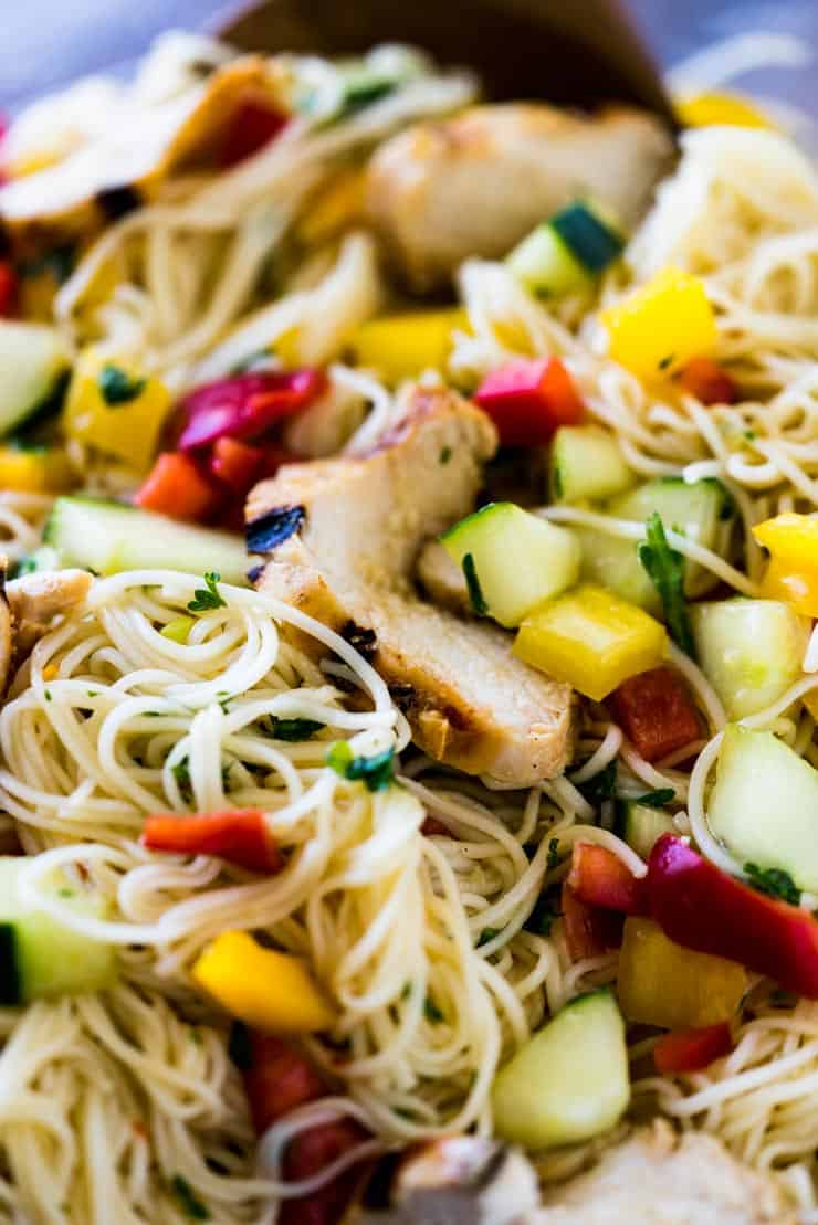 Somen Noodle Salad with grilled chicken is a light and crisp meal that is perfect for potlucks or a casual one-bowl weeknight dinner.