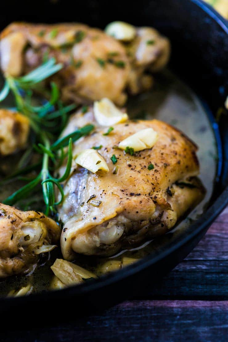  This garlic herb chicken is made in ONE PAN and is a super simple dinner that is flavorful and moist! What a great way to use up your leftover herbs from Thanksgiving!