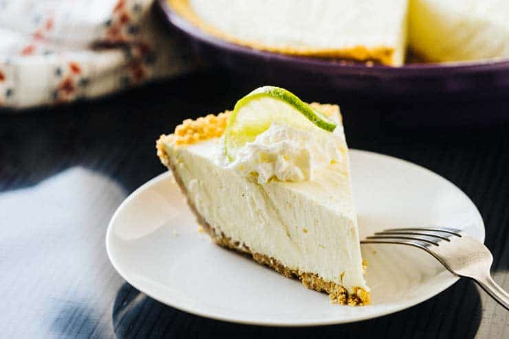 No Bake Key Lime Cheesecake on white plate