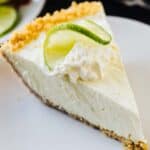 Key Lime No Bake Cheesecake on white plate