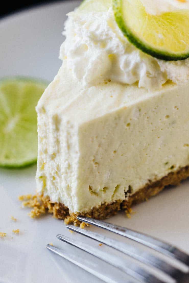 No Bake Key Lime Cheesecake on white plate