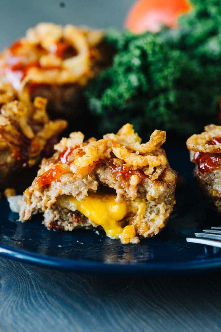 Bacon Cheeseburger Meatloaf Muffins-- Stuffed with Cheese!!