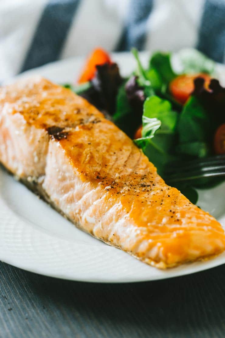 Perfect Pan Seared Salmon with Crispy Skin + Blackberry Balsamic Sauce