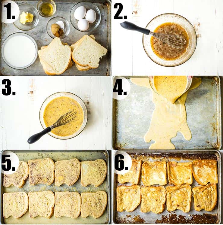 Step-by-step images of how to make easy french toast