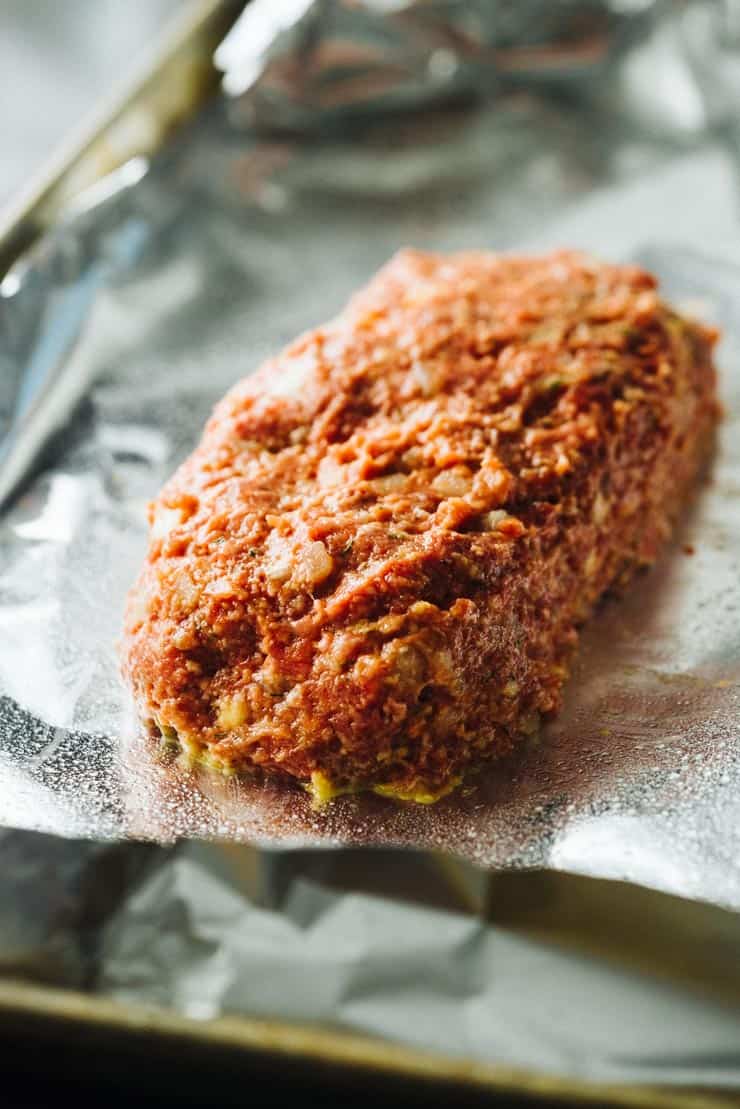 Classic Meatloaf before baking on a cookie sheet
