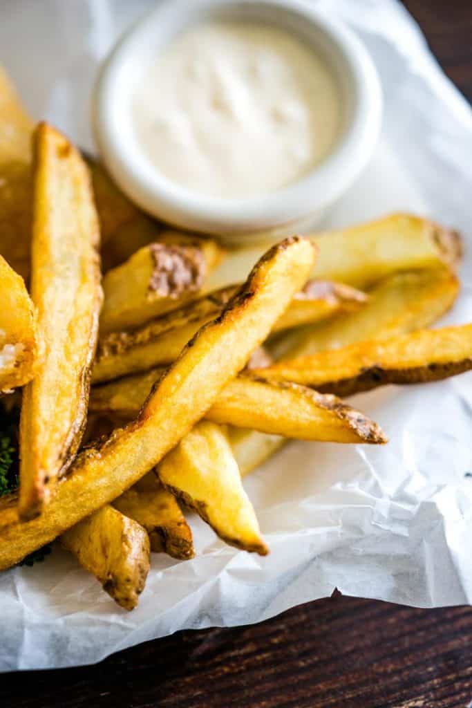 Homemade French Fries (chips) and tartar sauce