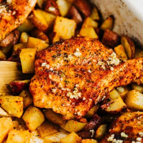 One Pan Lemon Garlic Chicken and Potatoes | Heather Likes Food