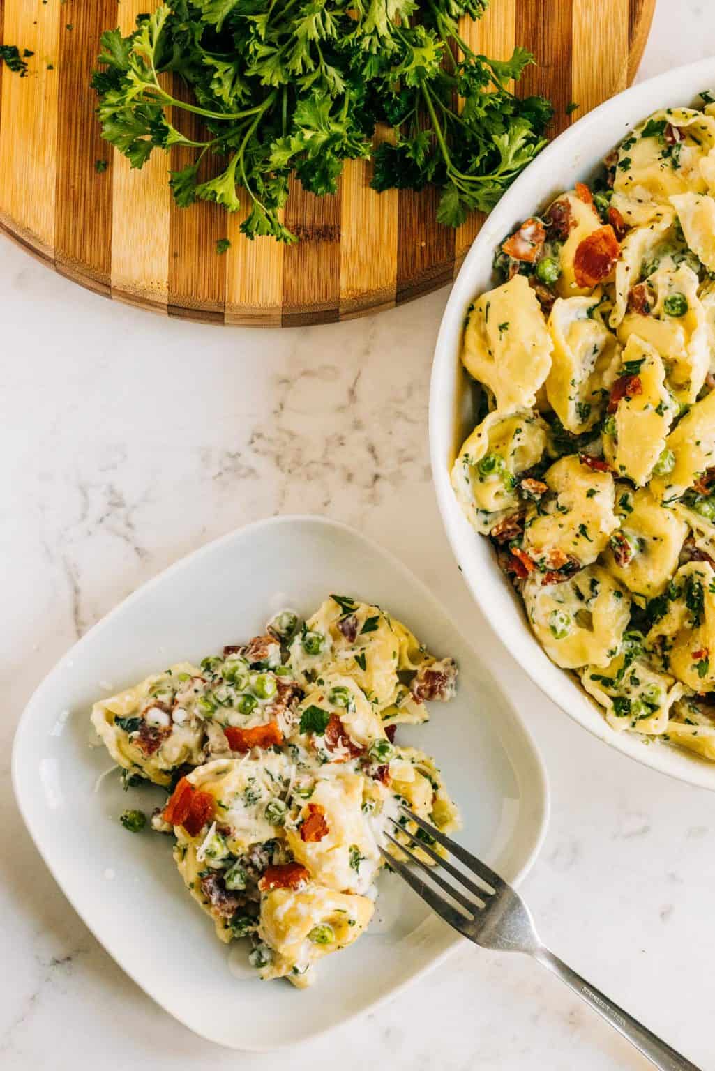 Easy Tortellini Bacon Carbonara | Heather Likes Food